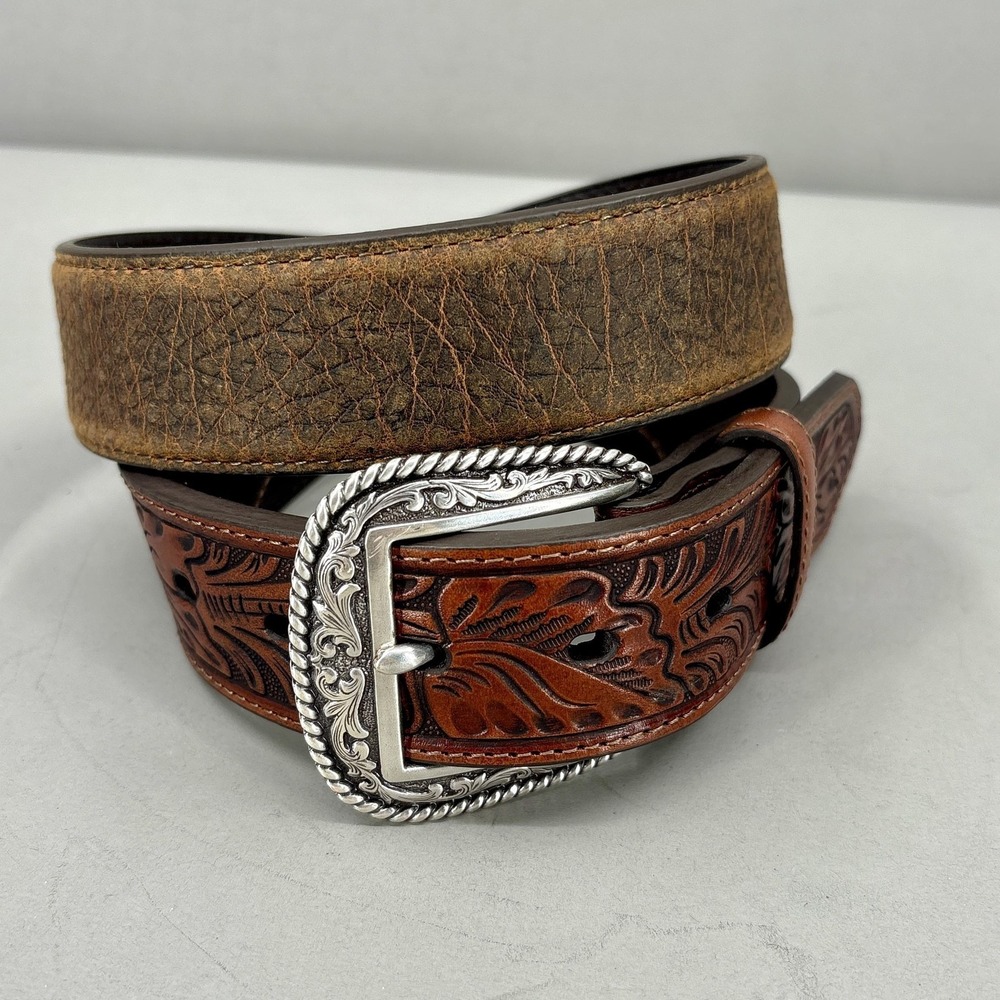 Ariat Belt Womens 32 Brown Tooled Leather Western Limited Ed Buckle Rodeo Cowboy